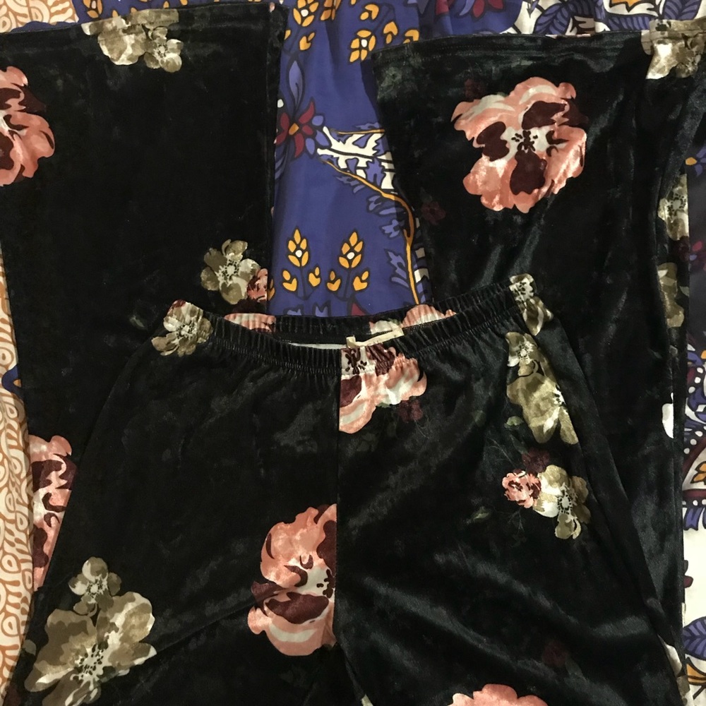 Velour bell bottom pants.